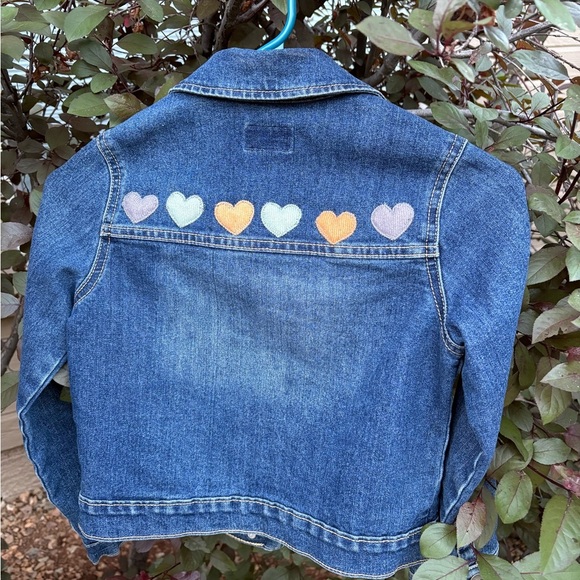 Upcycled with Fabric Hearts 💕 Place Kids Classic Blue Jean Jacket. - Picture 3 of 6